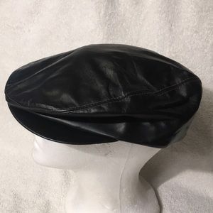 Vintage Black Leather Kangol Flat Cap 